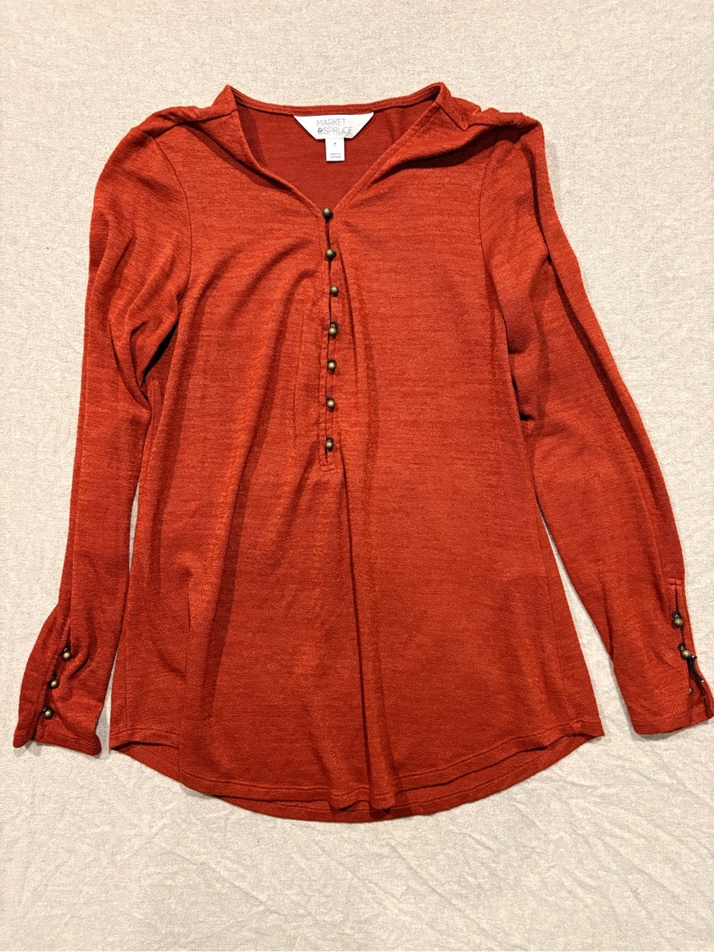 Market & Spruce Burnt Orange Henley Long Sleeve Top Small